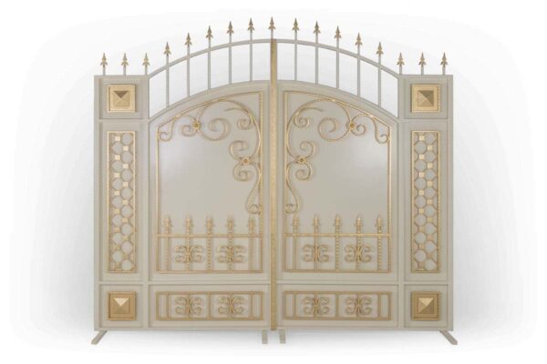 Закрытые арочные ворота белые с золотом ЗАВ-3000